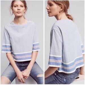 ANTHROPOLOGIE MAEVE Blue & White Sullivan Stripe Boatneck Top | Size Small